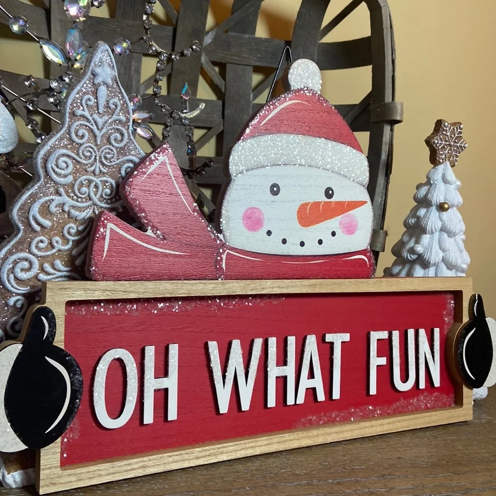 NEW! LARGE Winter Snowman Christmas Holiday Wood Glitter Jingle Bells Sign